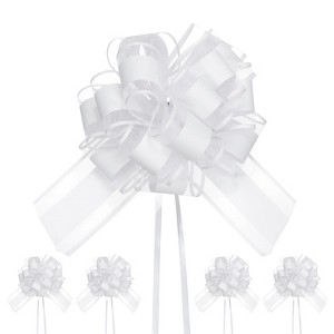 Unique Bargains Plastic Flower Ribbon Satin Gift Bow Pull Bows 12 Pcs - 1 of 4