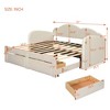 Twin Size Upholstered daybed with Cloud-Shaped Backrest, Trundle and 2 Drawers and USB Ports, Beige - 4 of 4