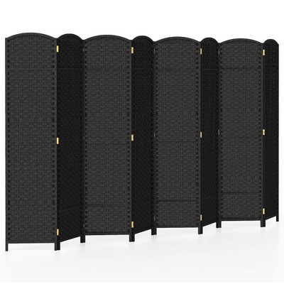 Tangkula 8-Panel Folding Room Divider Privacy Screen w/ Hand-woven Texture & Wood Frame Black