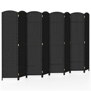 Tangkula 8-Panel Folding Room Divider Privacy Screen w/ Hand-woven Texture & Wood Frame Black - 1 of 4