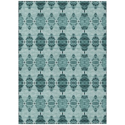 Teal Blue Aqua And Charcoal Moroccan Washable Indoor Outdoor Area Rug
