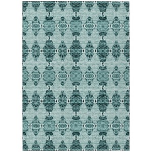 Teal Blue Aqua And Charcoal Moroccan Washable Indoor Outdoor Area Rug - 1 of 4