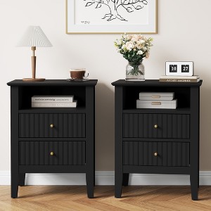 Heynemo Black Fluted Nightstand with 2 Drawers, Modern Wooden Sofa Table with Storage for Small Spaces, Tall End Table for Bedroom Couch Coffee Table - 1 of 4