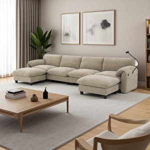 140" Chenille U-Shaped Modular Sectional Sofa with USB & Charger - 1 of 4