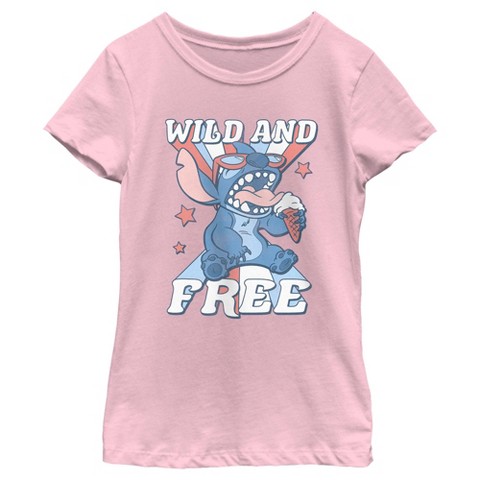Lilo & Stitch Girl's Lilo & Stitch Fourth of July Wild and Free T-Shirt - Light Pink - Large