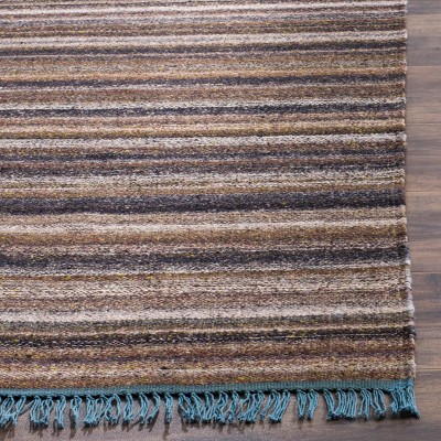 Grey and Purple Flat Woven Wool Area Rug, 4' x 6'