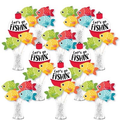 Big Dot of Happiness Let's Go Fishing - Fish Themed Birthday Party or Baby Shower Centerpiece Sticks - Showstopper Table Toppers - 35 Pieces