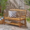 SKRAN Indoor/Outdoor Acacia Wood Bench with Shelf, 2-Person Slatted Patio Farmhouse Wooden Stool for Use in Yard, Garden, Porch, or Park, Teak - 2 of 4
