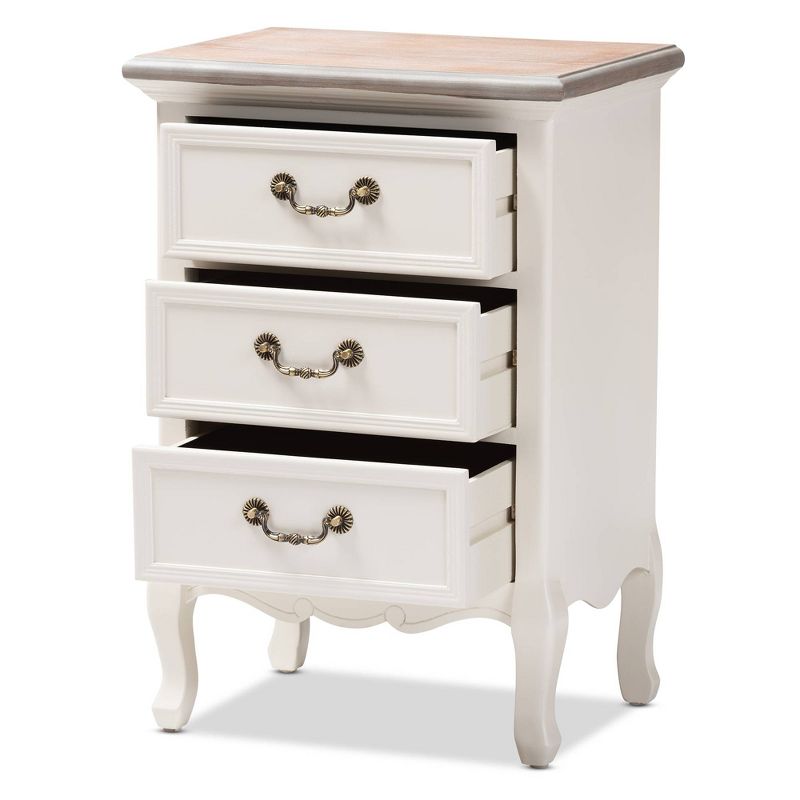 Capucine Two-Tone Natural Whitewashed Oak Finished Wood 3 Drawer Nightstand White - Baxton Studio, 3 of 11