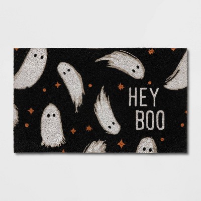 1'6"x2'6" Halloween 'Hey Boo' Coir Doormat Black - Hyde and EEK! Boutique™: Outdoor Ghost Pattern, Medium Pile
