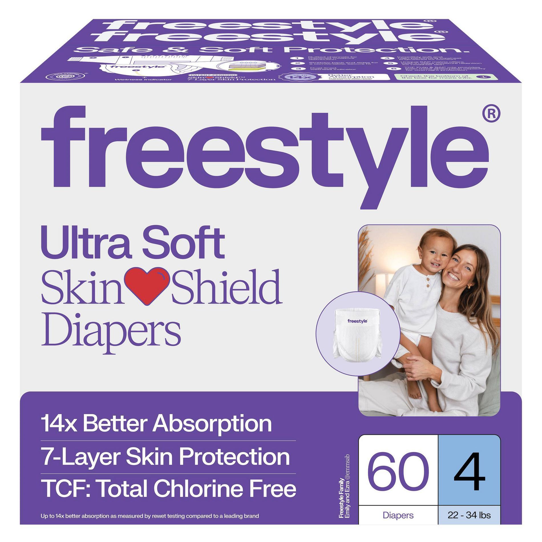 Freestyle Total Chlorine Free 14x Better Absorption Hypoallergenic Baby Diapers - Size 4 - 60ct