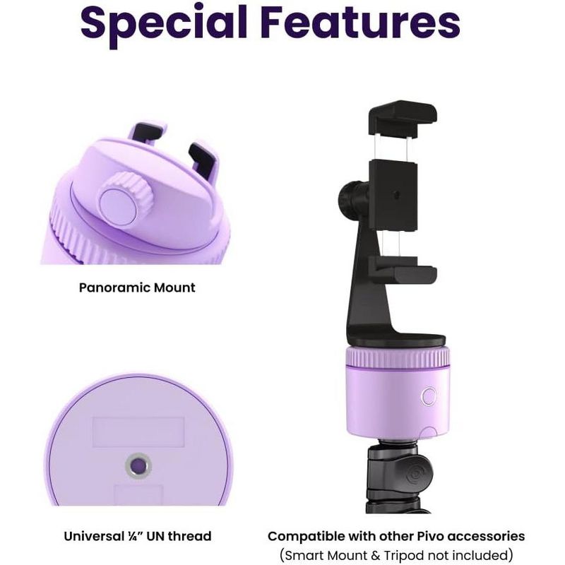 Pivo Pod Lite Auto Face Tracking Phone Holder, 360° Rotation, Handsfree Video Recording - Purple, 3 of 5