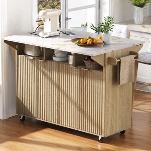 QingMoon Large Kitchen Island Cart with 2 Drop Leaf, Power Outlet, Storage Cart on 5 Wheels with 3 Drawers, with Spice & Towel Rack, for Kitchen - 1 of 4