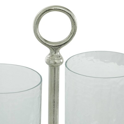 Contemporary Silver Aluminum & Glass Hurricane Candle Lantern - 14.4"