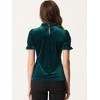 INSPIRE CHIC Women's Short Sleeve Velvet Keyhole Back Ruffle Mock Neck Shirt - 3 of 4