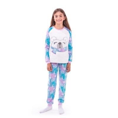 Nifty Kids Luxury Super Soft Polar Bear Applique Pyjamas With Tartan Bottoms 