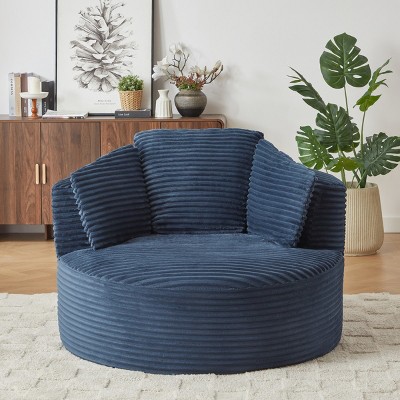 Large Corduroy Bean Bag Chair for Adults, Round Armchair with Cushioned Backrest, Soft Lounge Seating for Living Room, Apartment – Cuddlewood
