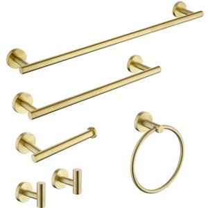 Gulches Modern Brushed Gold Bathroom Hardware Set - 6 PCS SUS304 Stainless Steel, Round Wall Mounted - 1 of 4