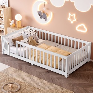 Racxily Bed Floor Bed with Safety Guardrails and Door for Kids - 1 of 4