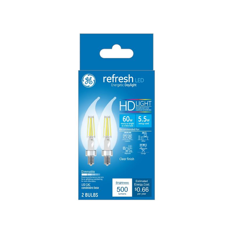 GE 2pk 5.5W 60W Equivalent Refresh LED HD Decorative Light Bulbs, 1 of 3