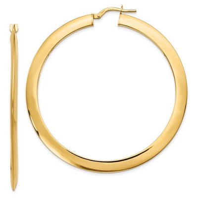 Black Bow Jewelry 2mm x 52mm (2 Inch) 14k Yellow Gold Knife Edge Round Hoop Earrings