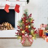 2 ft Pre-Lit Tabletop Christmas Tree, Mini Potted, 30 Warm White LEDs, Red Berries & Pine Cones, Battery Operated, No Assembly, Small Space Decor - 2 of 4
