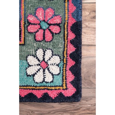 Handmade Multicolor Floral Wool Rectangular Area Rug 5'0"x8'0"