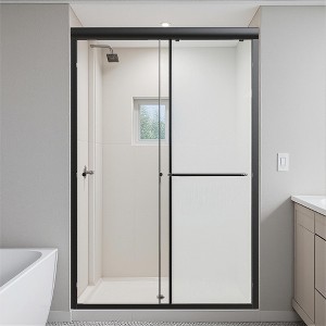 Glass shower door, sliding door, with 5/16" tempered glass and Matted Black finish - 1 of 4