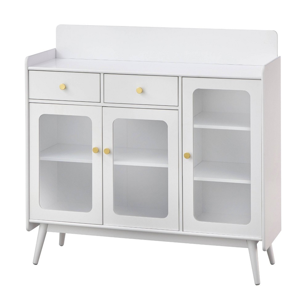 Hudson Mid-Century Sideboard White - Buylateral: Buffet Cabinet with Glass Doors & Adjustable Shelves