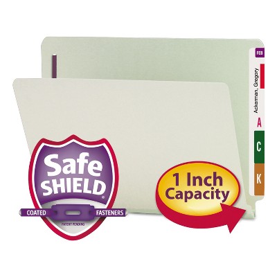 Smead One Inch Expansion Folder Two Fasteners End Tab Letter Gray Green 25/Box 34705