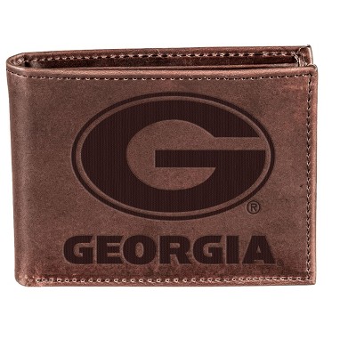 Evergreen NCAA Georgia Bulldogs Brown Leather Bifold Wallet Officially Licensed with Gift Box