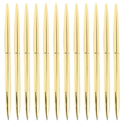 Juvale 12-Pack Retractable Gold Ballpoint Pens Bulk Set for Office Supplies, Black Ink (6.4 in)