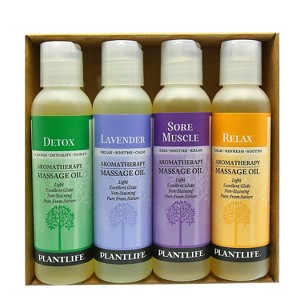 Plantlife Massage Oil 4-Pack – Aromatherapy Massage Blends with Pure Essential Oils, Made in California (4 oz Each) - 1 of 1