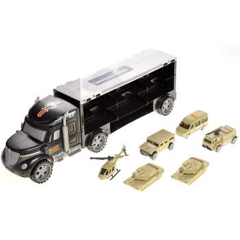 Link Military Transport Car Carrier Truck Comes With Army Battle Cars & Chopper