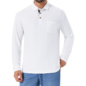 INSPIRE CHIC Men's Contrast Button Collared Pocket Long Sleeves Golf Polo T-Shirts - 1 of 4