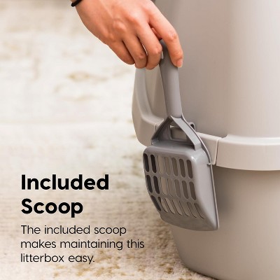Large Gray Plastic Corner Enclosed Cat Litter Box with Scoop