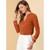 INSPIRE CHIC Women's Contrast Trim V Neck Long Sleeve Button Up Elegant Blouse Shirt - 2 of 4