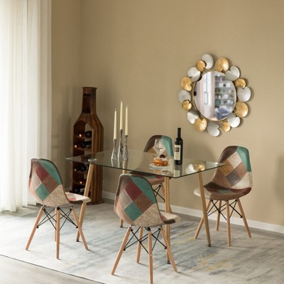 Mid-Century Modern Rectangular Glass Top Dining Table with Wood Legs