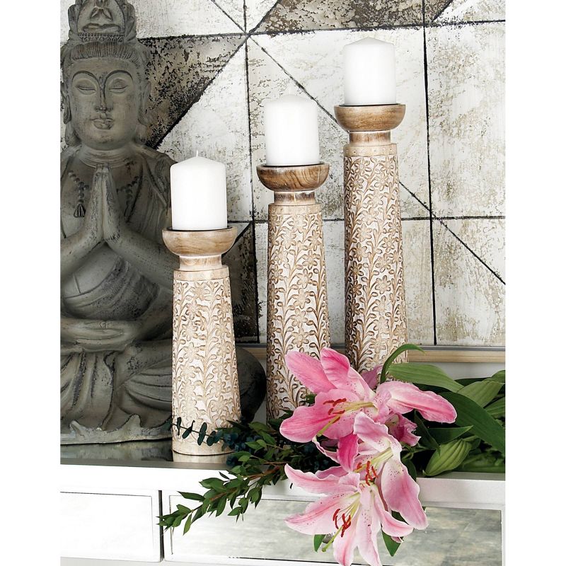 Set of 3 Rustic Cylindrical Mango Wood Candle Holders - Olivia & May, 3 of 15