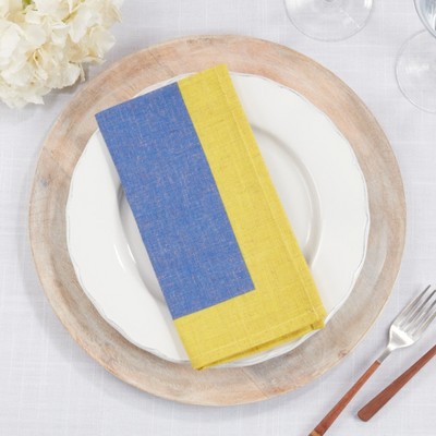 Colorful Block Border Blue and Yellow Linen Napkins, Set of 4