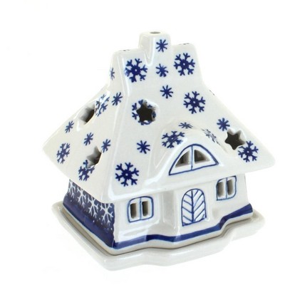 Blue Rose Polish Pottery Snow Flurry House Luminary