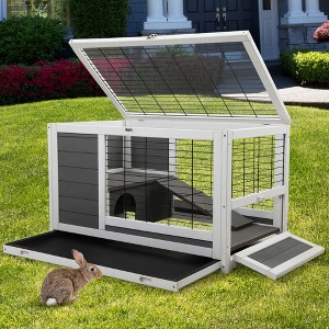 FURNIinspire Pet Crates and Houses Luxury 2 Storey Pet House Box Wooden Cage Comfy Cabin for Small Animals, Grey, 35.43"*20.87"*21.26" - 1 of 4