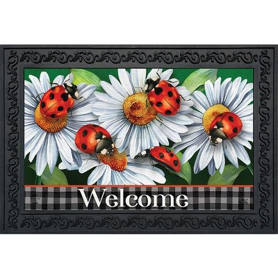 Colorful Ladybugs and Daisies Rubber Welcome Doormat 30" x 18"