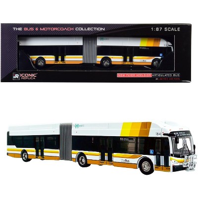 New Flyer Xcelsior XN60 Articulated Hybrid #55 Honolulu, Hawaii White w/ Stripes 1/87 (HO) Diecast Model by Iconic Replicas