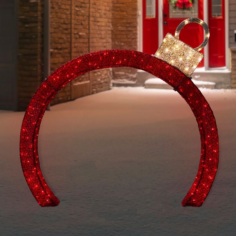 Northlight 4.25' Red LED Lighted Ornament Arch Outdoor Christmas Decoration - Warm White Lights, 2 of 8