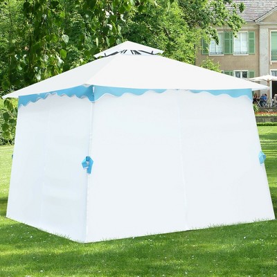 White and Blue 10' x 10' Patio Gazebo Canopy Tent with Curtains