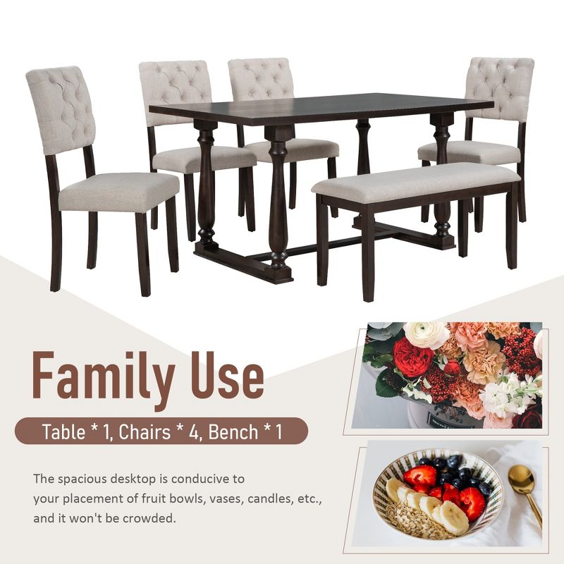 6-Piece Dining Table and Chair Set with Special-Shaped Legs and Foam-covered Seat - ModernLuxe, 4 of 12
