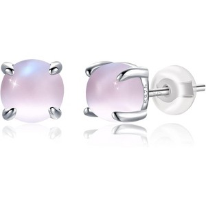 925 Sterling Silver Stud Earrings with Rainbow Moonstone, Opal or Turquoise | Screw Back for Sensitive Ears (5mm/7mm) - 1 of 4