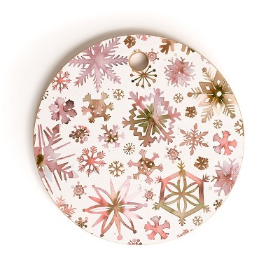 Ninola Design Snowflakes Watercolor Pink Round Cutting Board - Deny Designs