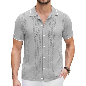 COOFANDY Men's Knit Button Down Shirt Vintage Short Sleeve Polo Shirts Casual Beach Tops - 1 of 4